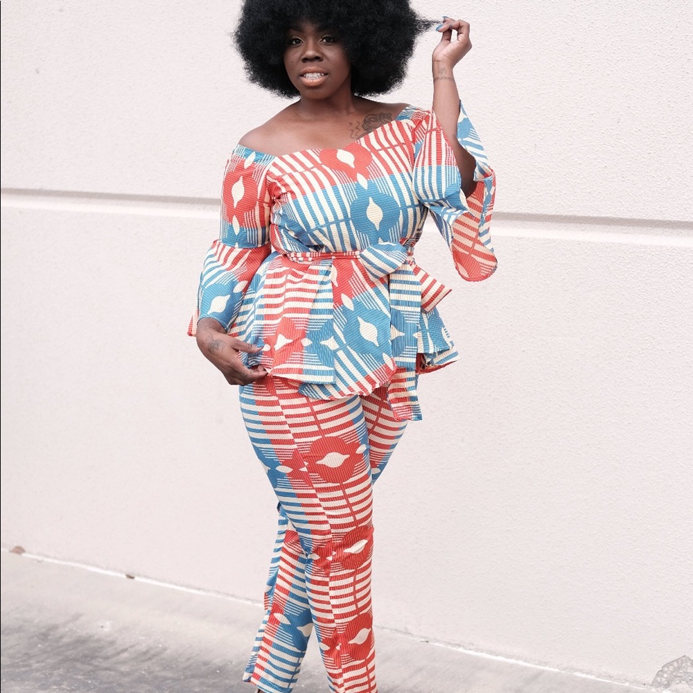 African Ankara kente 2 pcs set of top and pant - Picture 1 of 3
